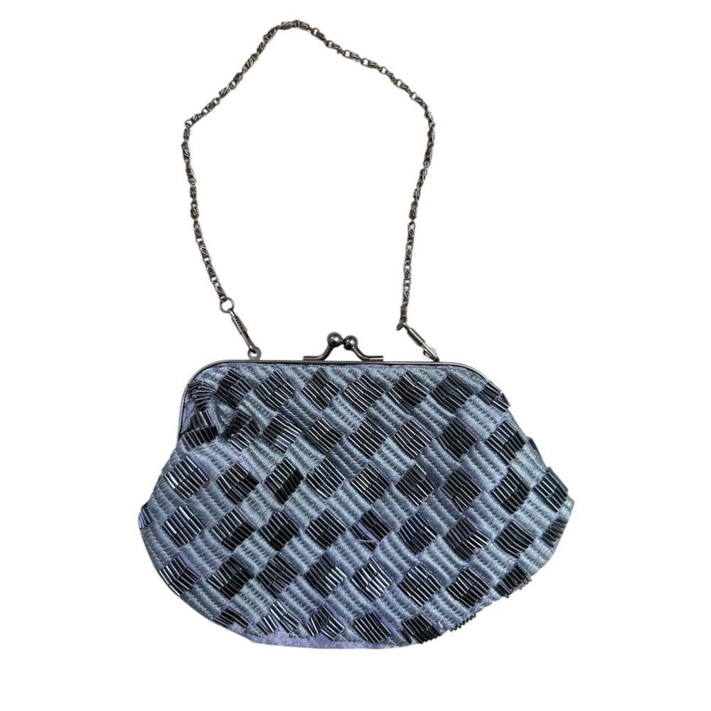 Bijoux Terner Silver Woven Evening Clutch with Chain Strap